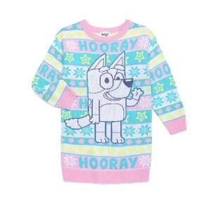 18 Months Bluey Dog Baby Girls Holiday Knit Pullover Sweater Dress New Hooray